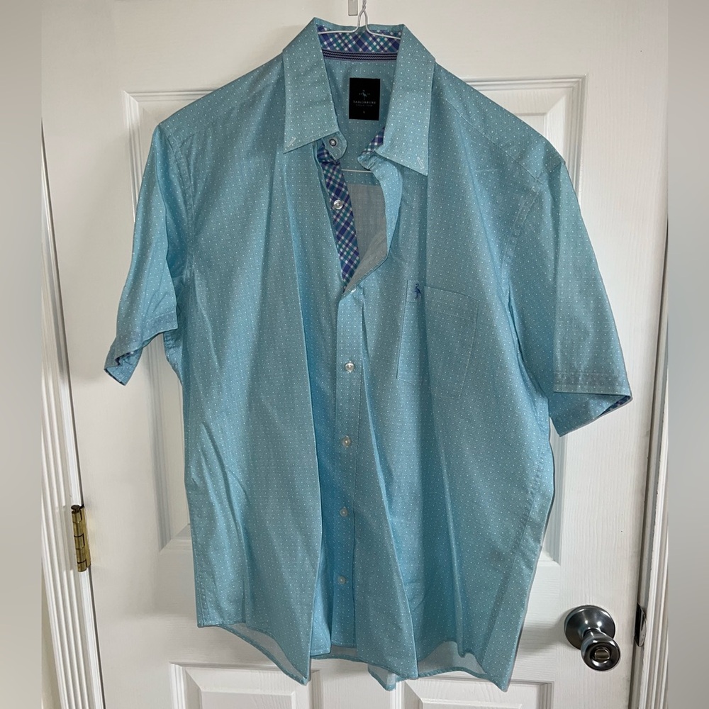 Like New Tailorbyrd Men’s Large Short Sleeve Patterned Button Down Shirt Blue